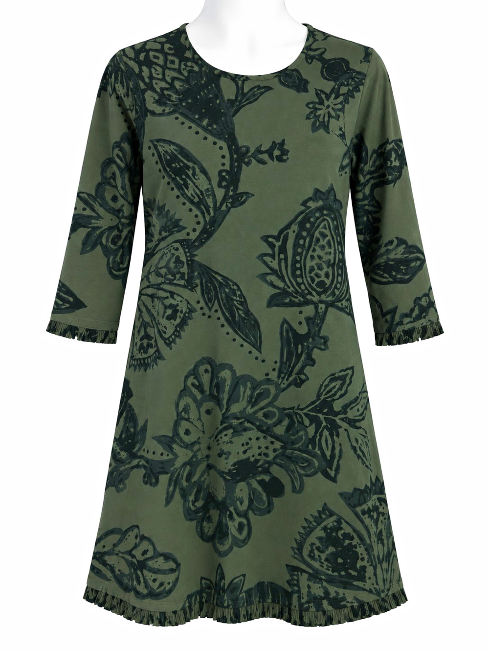 Spartina 449 Dress Womens Size 2XS Green Black Floral Butterfly Knit Shift 3/4